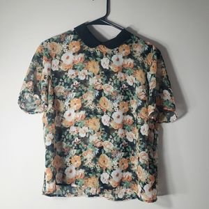 Forever 21 Sheer Floral Blouse With Collar